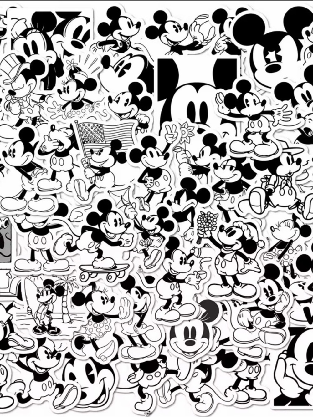 50 Mickey & Minnie Mouse Black & White Stickers